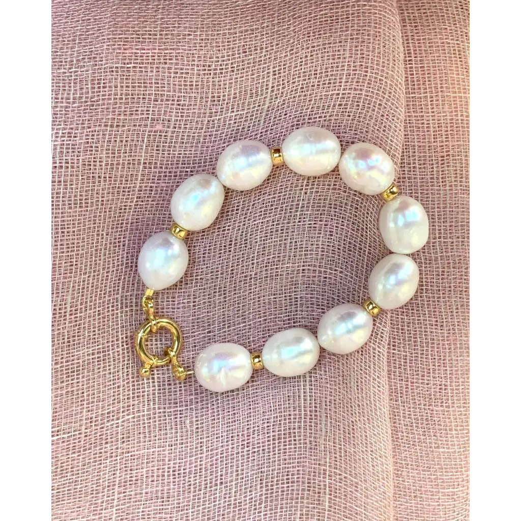 Pearl bracelet with marine clasp chunky pearl bracelet gold