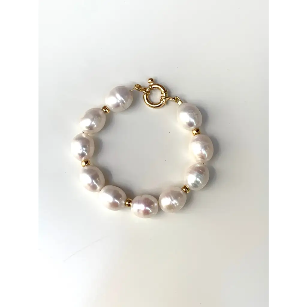 Pearl bracelet with marine clasp chunky pearl bracelet gold