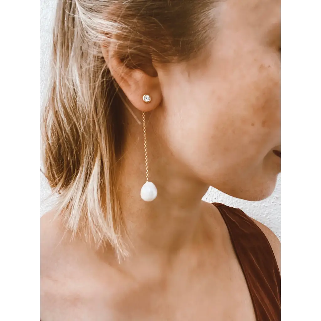 Pearl chain earrings long dangle earrings with fresh water