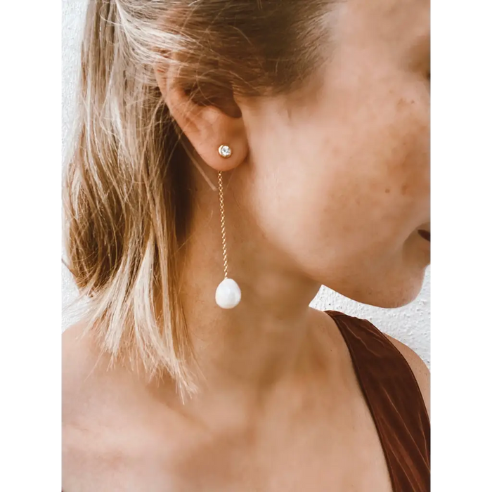 Pearl chain earrings long dangle earrings with fresh water