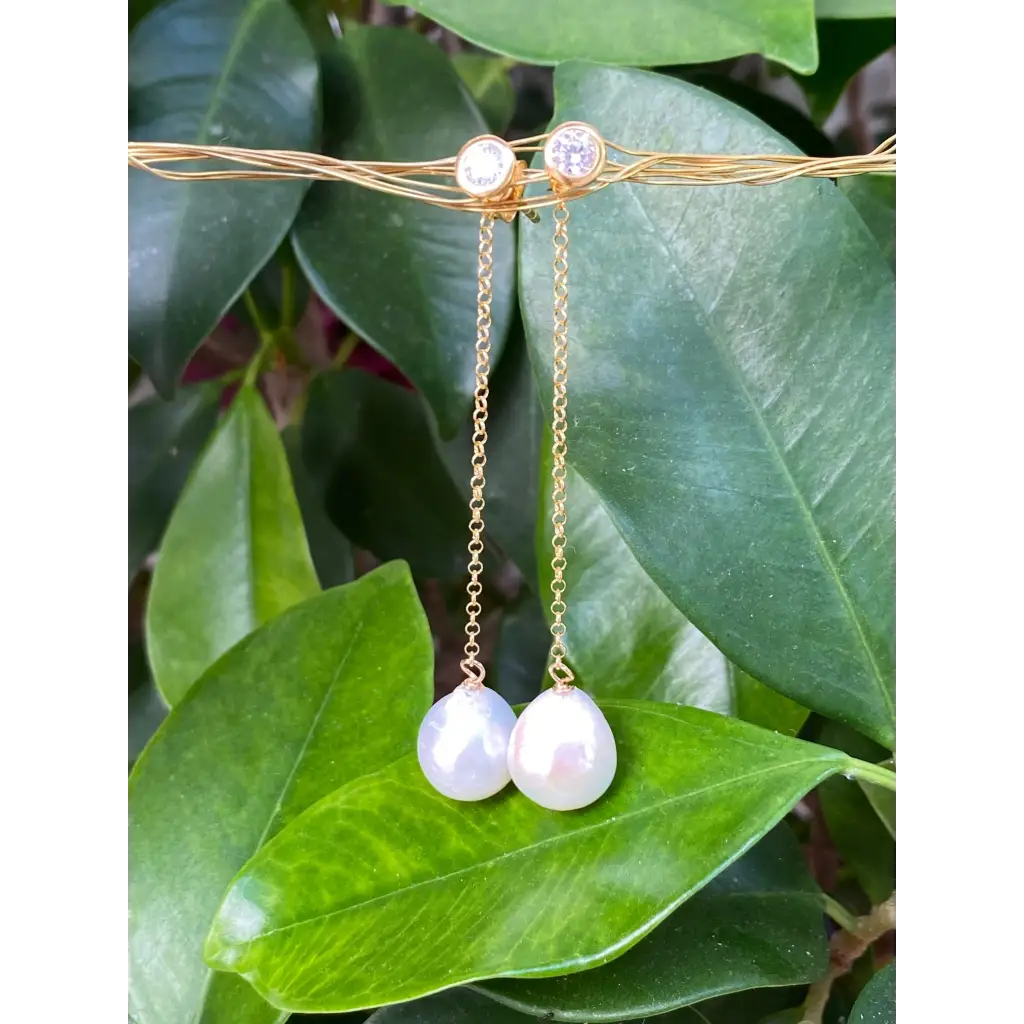 Pearl chain earrings long dangle earrings with fresh water