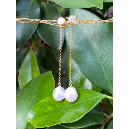 Pearl chain earrings long dangle earrings with fresh water