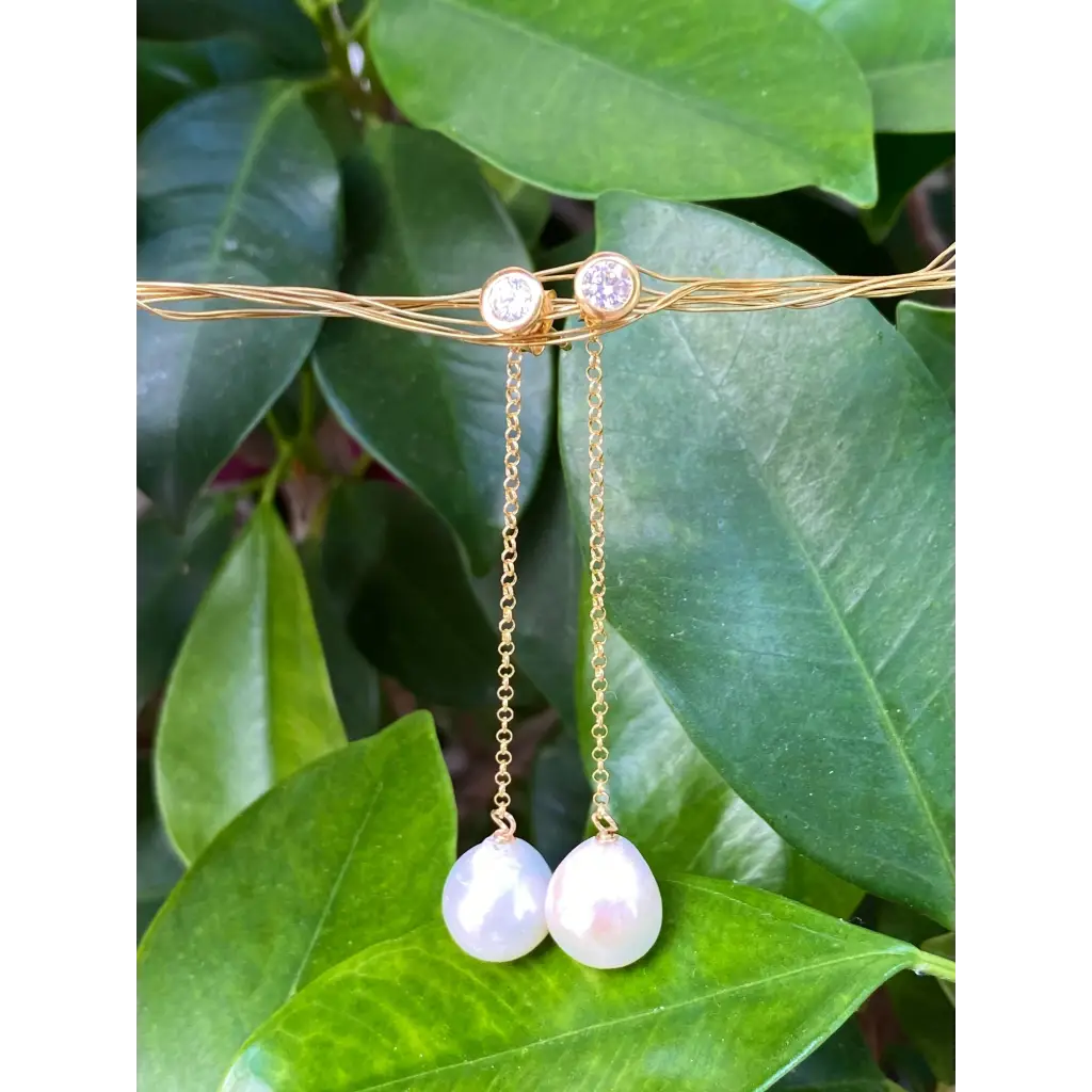 Pearl chain earrings long dangle earrings with fresh water