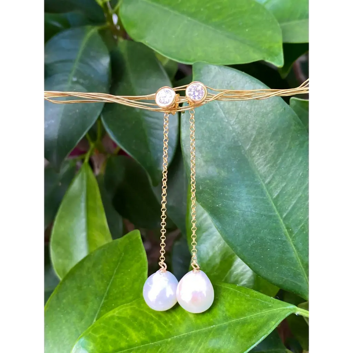 Pearl chain earrings long dangle earrings with fresh water