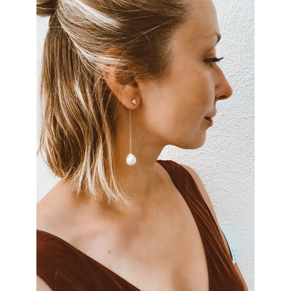 Pearl chain earrings long dangle earrings with fresh water