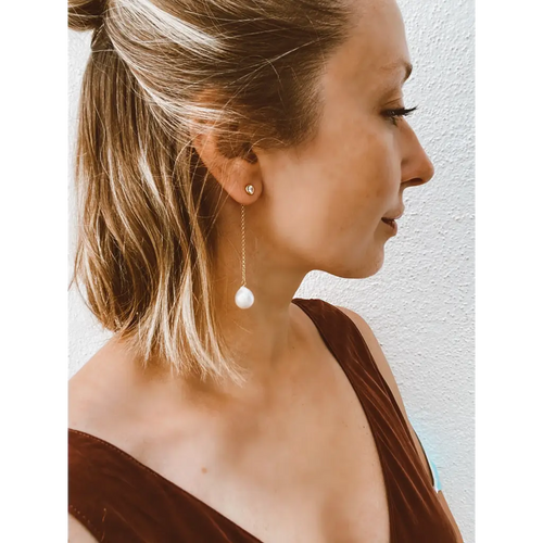 Pearl chain earrings long dangle earrings with fresh water