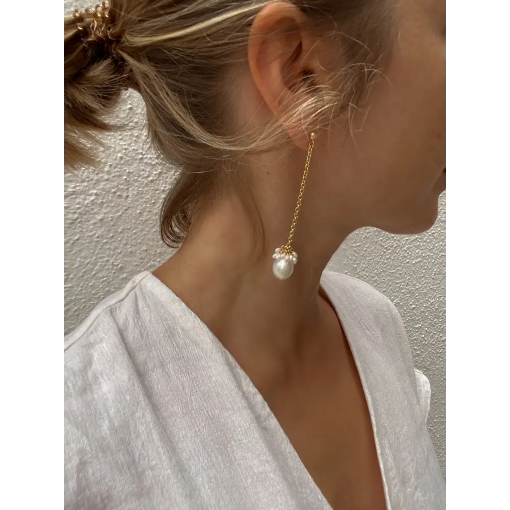 Pearl drop earrings pearl chain dangle earrings