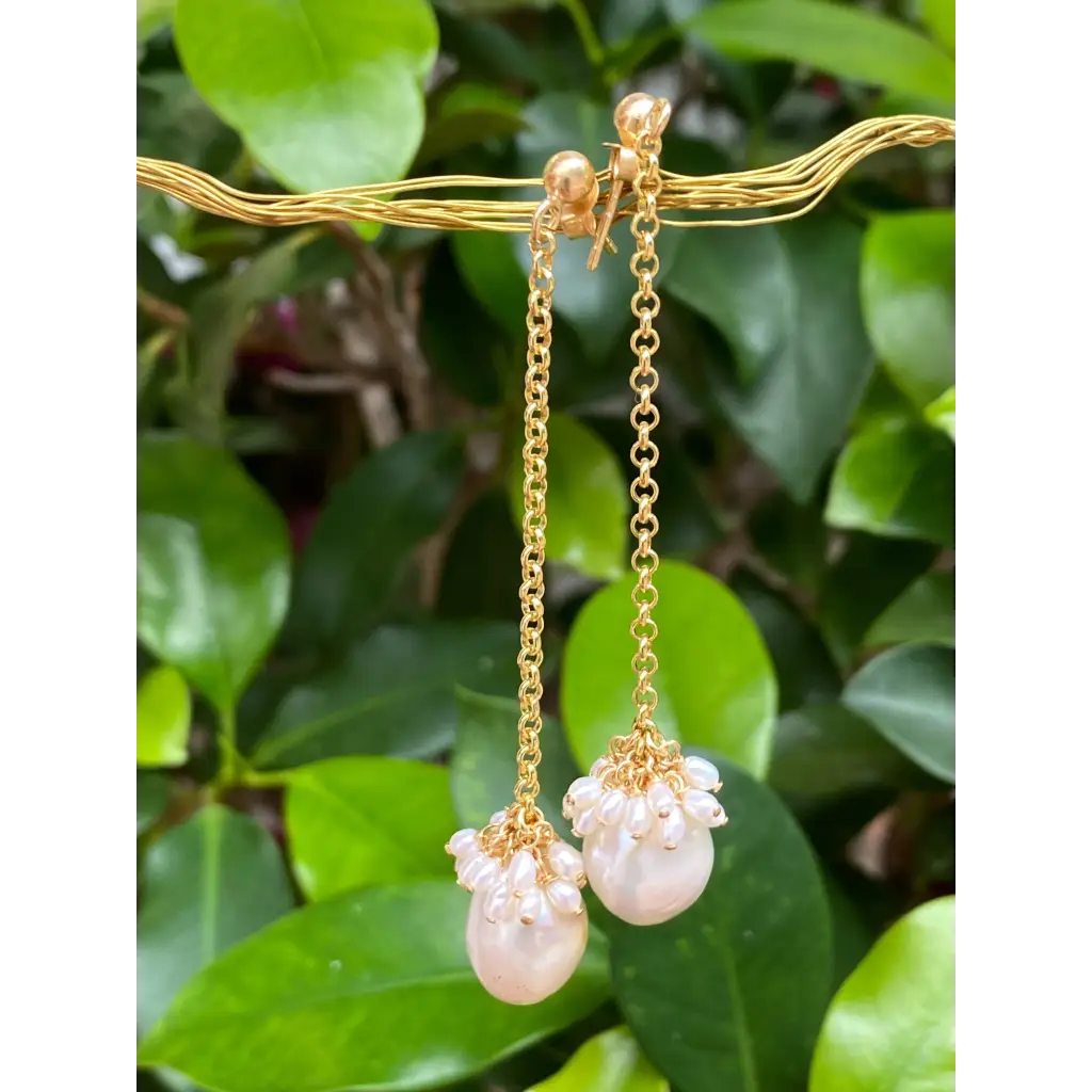 Pearl drop earrings pearl chain dangle earrings