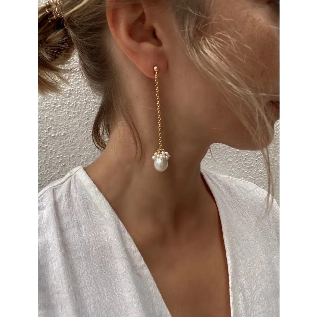 Pearl drop earrings pearl chain dangle earrings