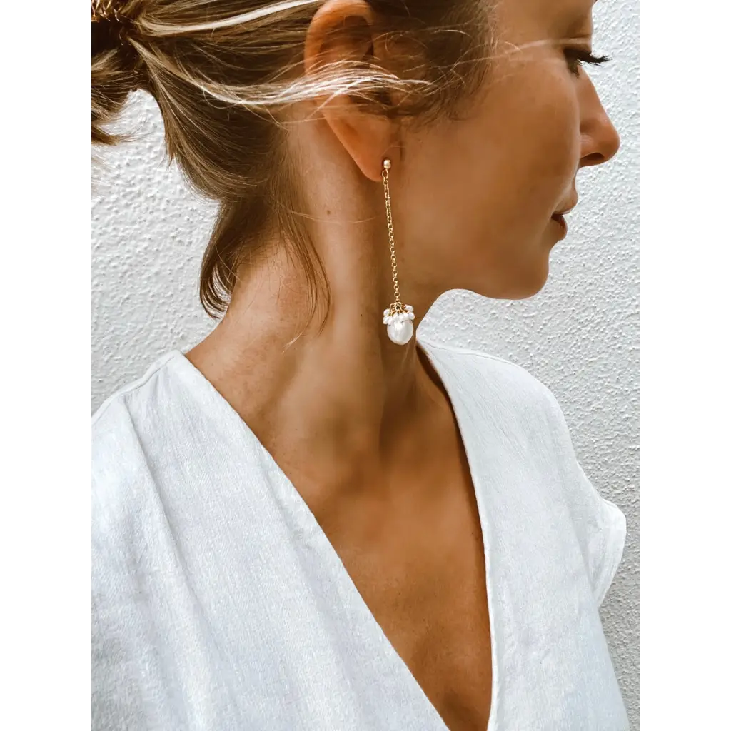 Pearl drop earrings pearl chain dangle earrings