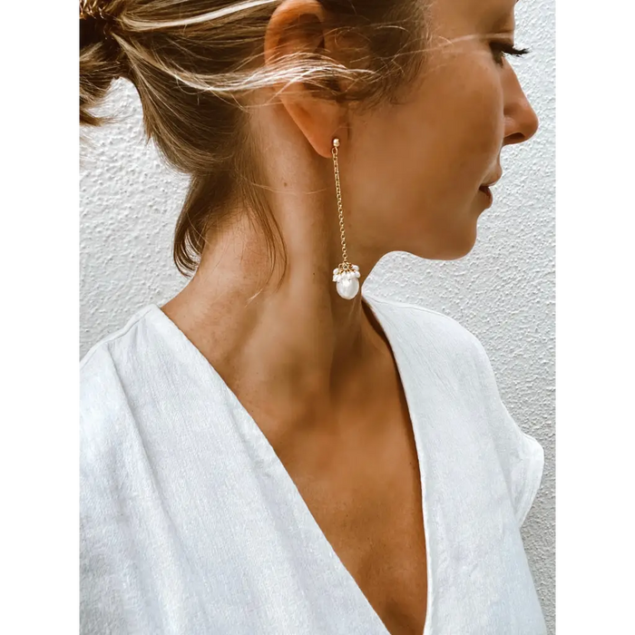 Pearl drop earrings pearl chain dangle earrings