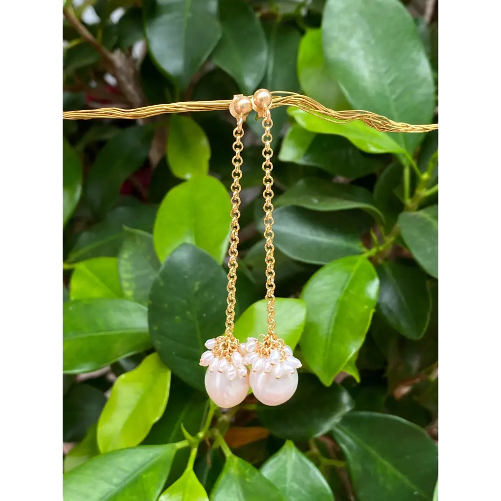 Pearl drop earrings pearl chain dangle earrings