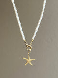 Pearl necklace with golden starfish pendant Beaded Necklaces