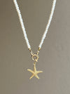 Pearl necklace with golden starfish pendant Beaded Necklaces