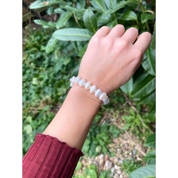 Pearl stretch bracelet baroque irregular white pearls (1