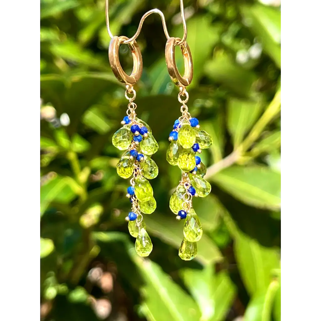 Peridot earrings Selva Peridot briolette and lapis lazuli
