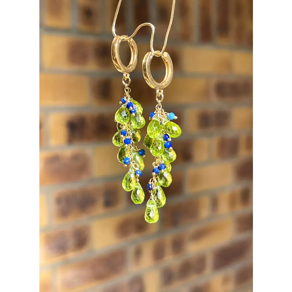 Peridot earrings Selva Peridot briolette and lapis lazuli