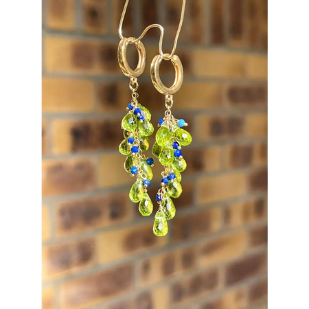 Peridot earrings Selva Peridot briolette and lapis lazuli