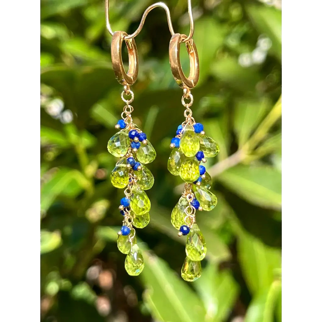 Peridot earrings Selva Peridot briolette and lapis lazuli
