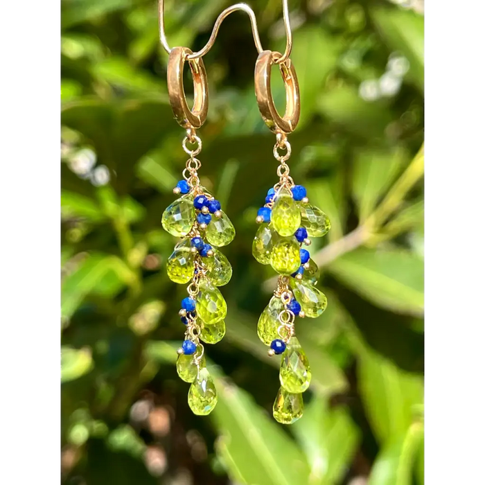 Peridot earrings Selva Peridot briolette and lapis lazuli