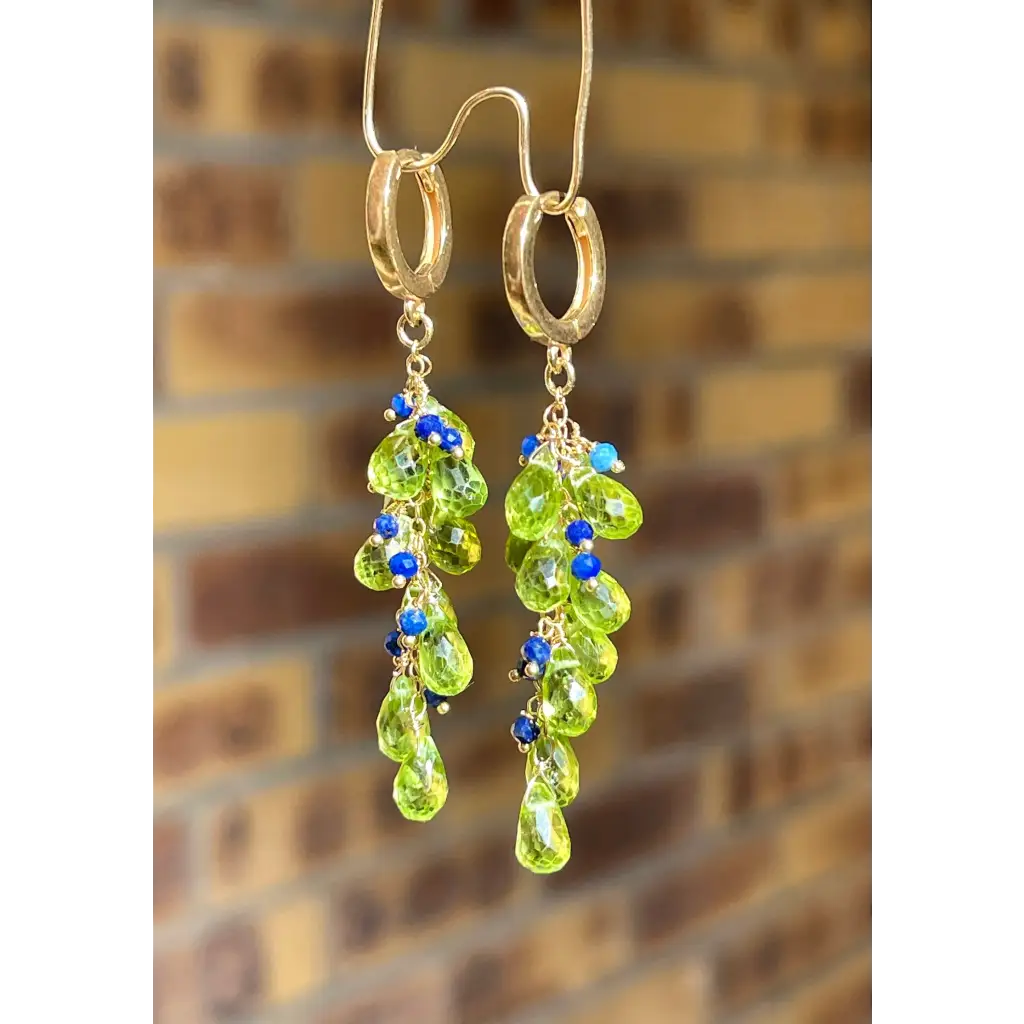 Peridot earrings Selva Peridot briolette and lapis lazuli