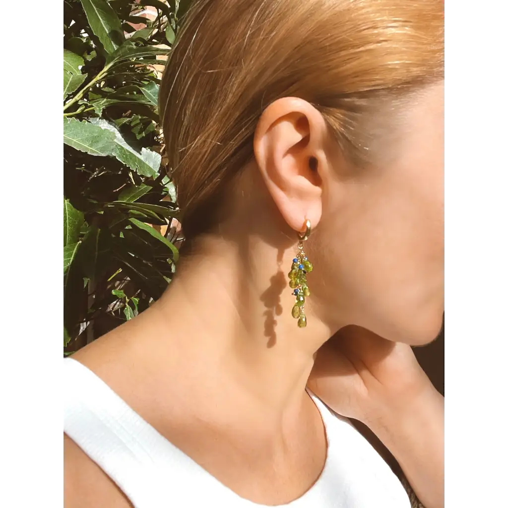 Peridot earrings Selva Peridot briolette and lapis lazuli