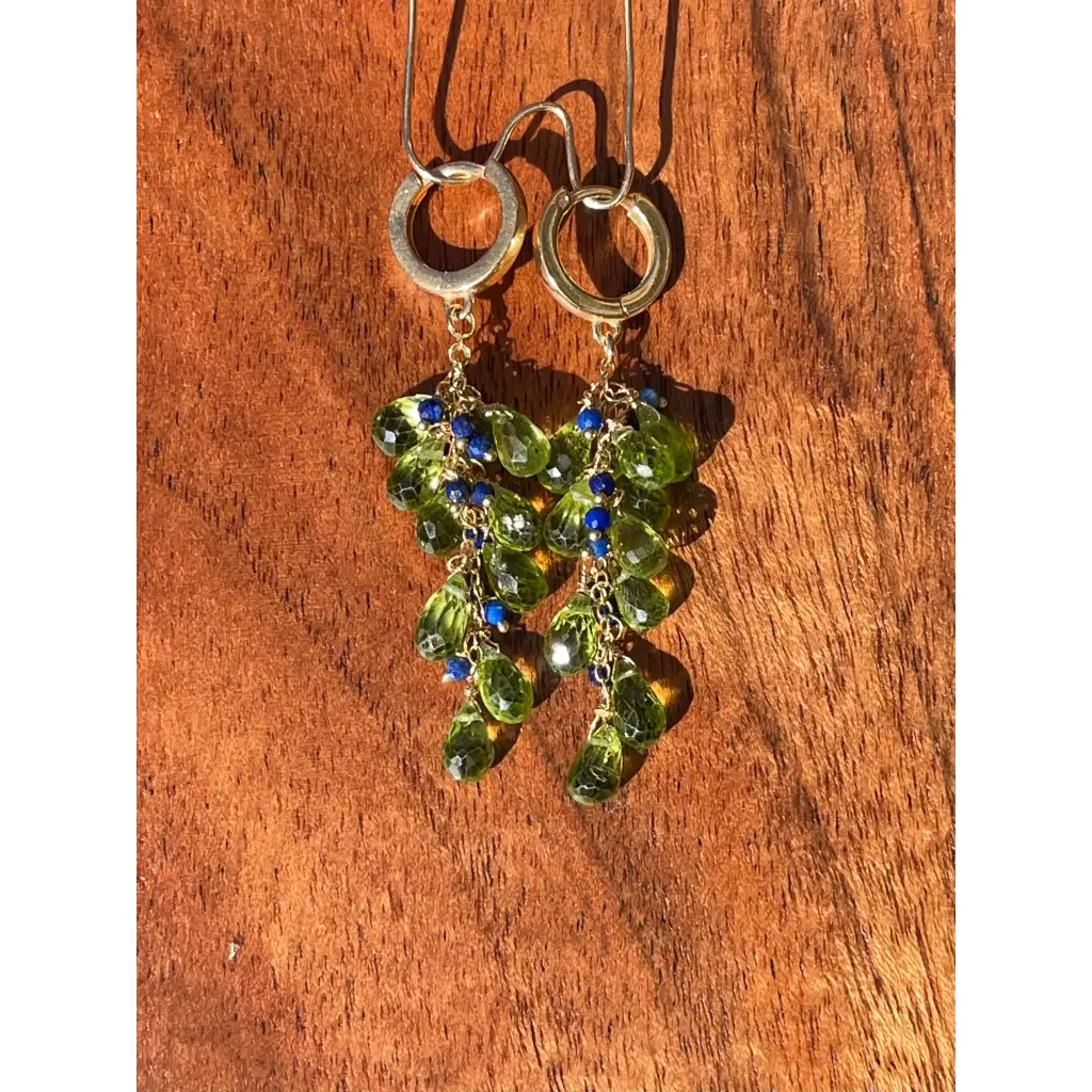 Peridot earrings Selva Peridot briolette and lapis lazuli