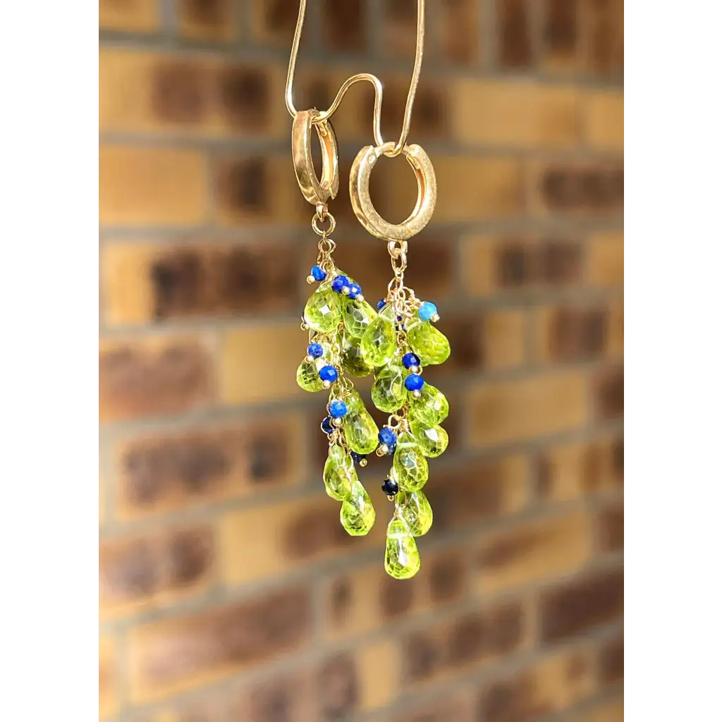 Peridot earrings Selva Peridot briolette and lapis lazuli