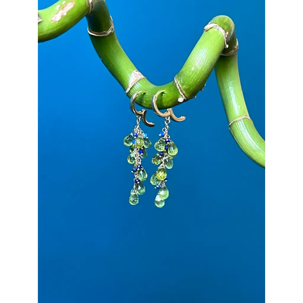 Peridot earrings Selva Peridot briolette and lapis lazuli