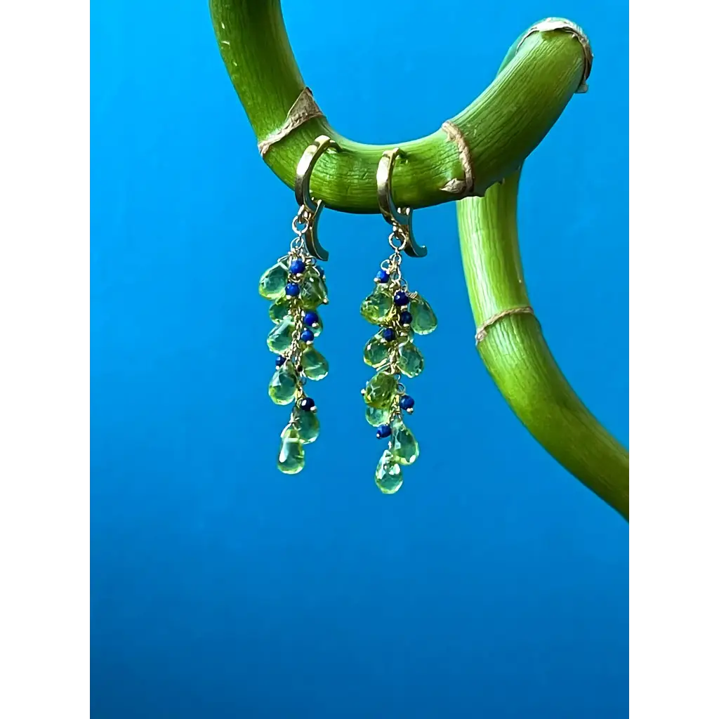 Peridot earrings Selva Peridot briolette and lapis lazuli