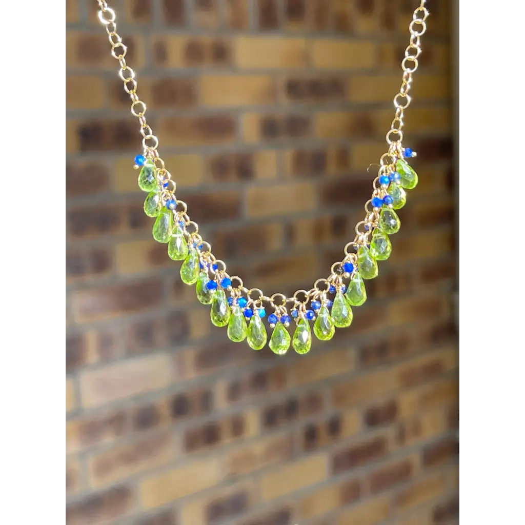 Peridot necklace Selva peridot briolette and lapis lazuli