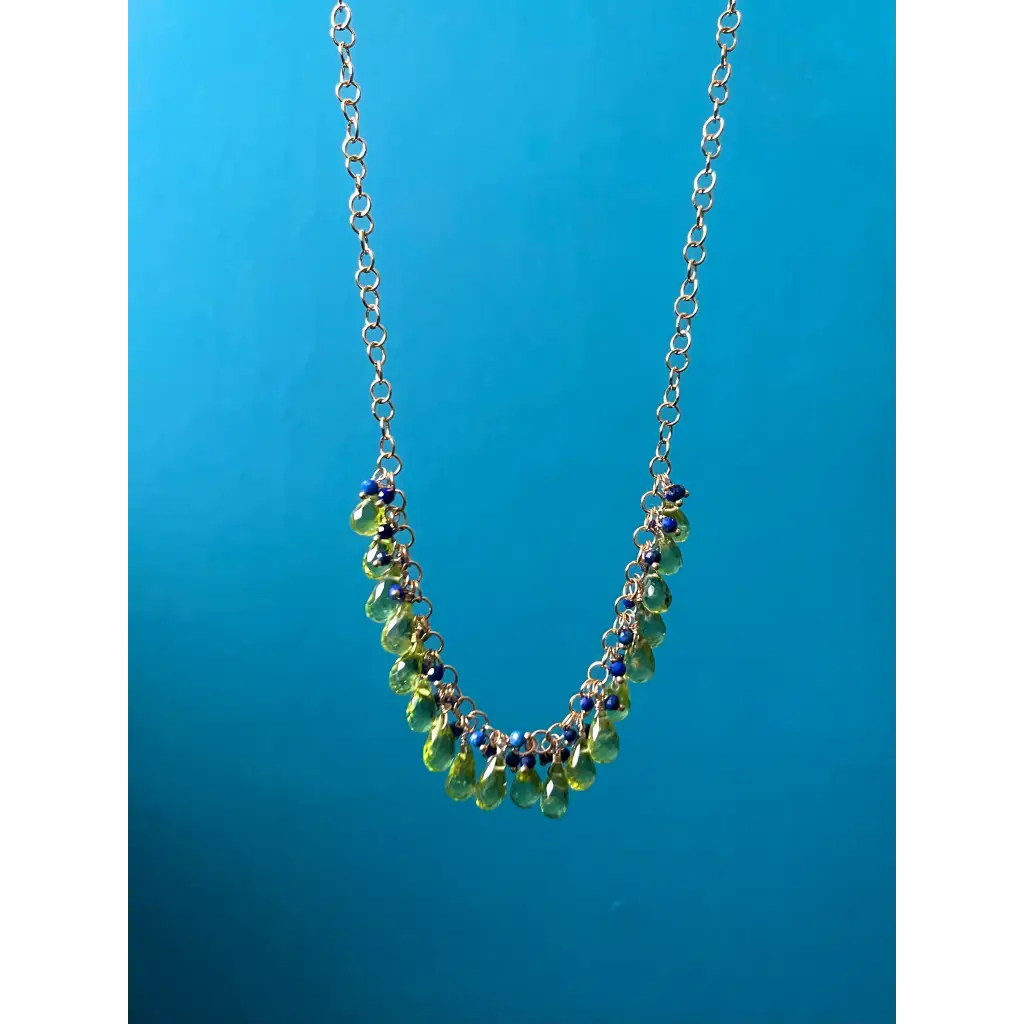 Peridot necklace Selva peridot briolette and lapis lazuli