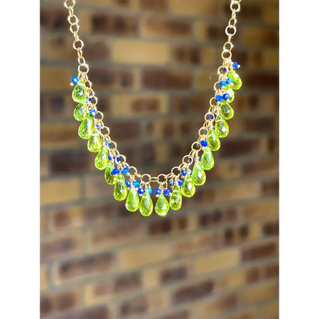 Peridot necklace Selva peridot briolette and lapis lazuli