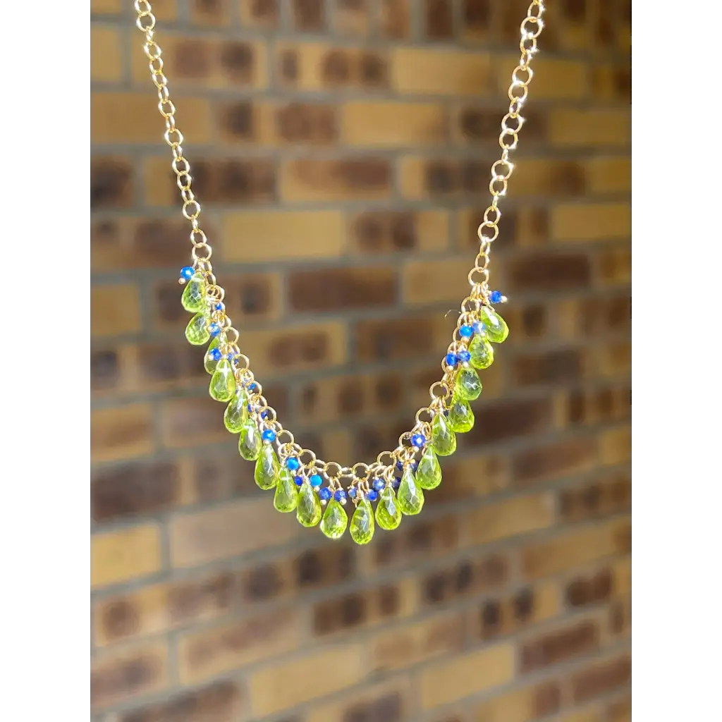 Peridot necklace Selva peridot briolette and lapis lazuli