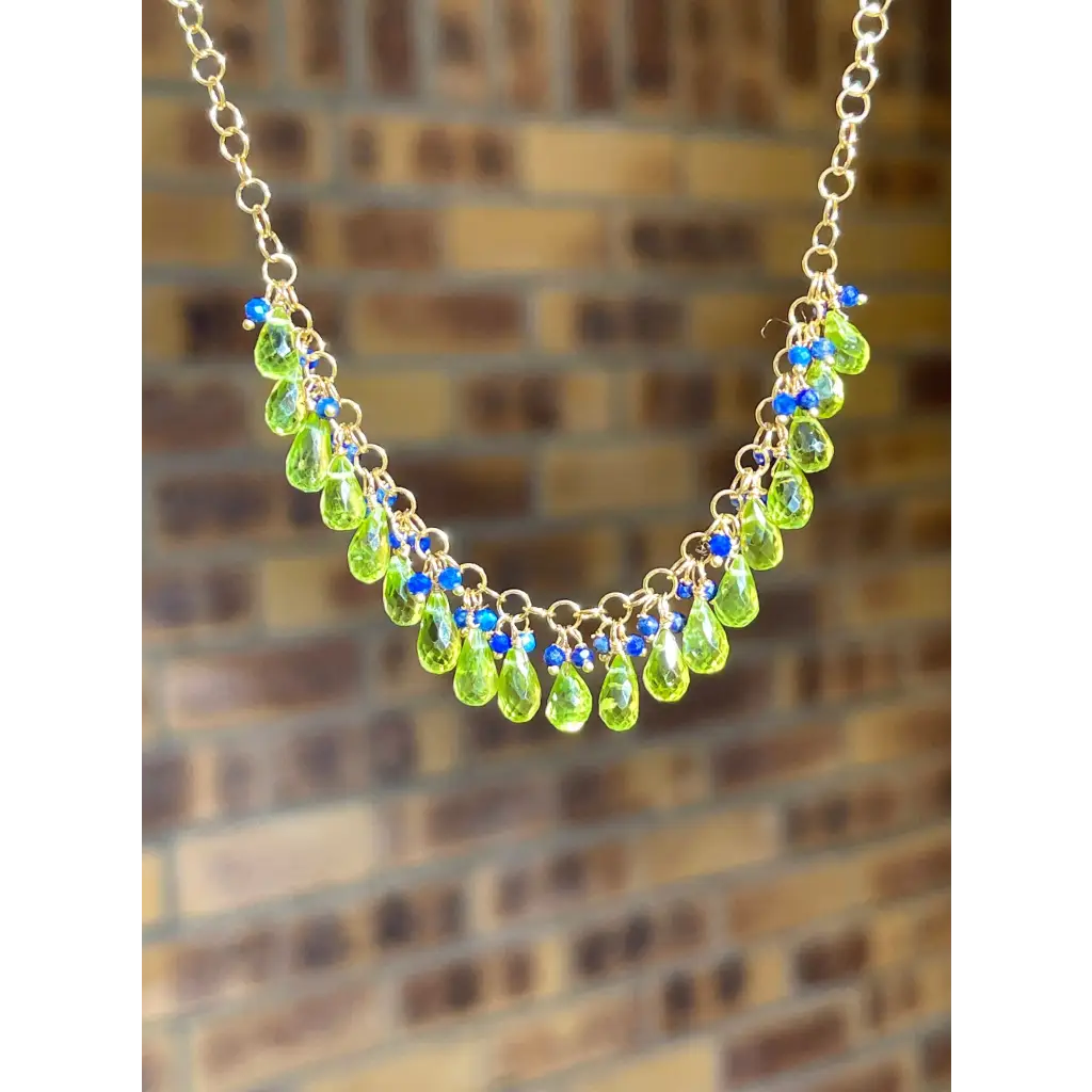 Peridot necklace Selva peridot briolette and lapis lazuli