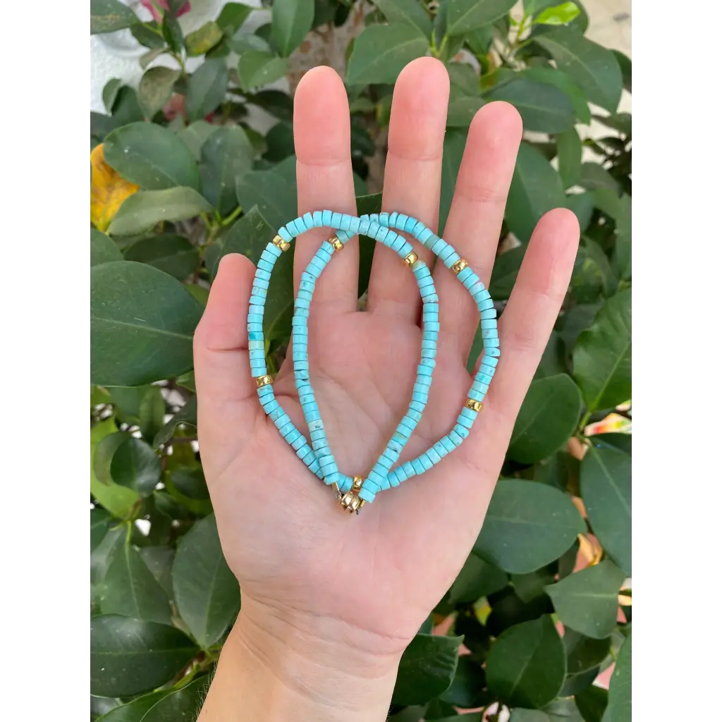 Peruvian turquoise tire beads with gold filled silver donut