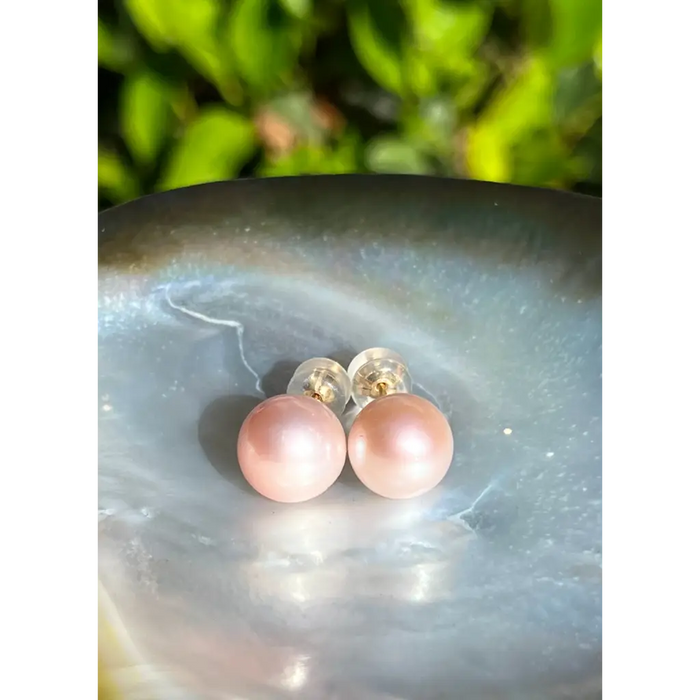 Pink Edison pearl studs fresh water pearl stud earrings