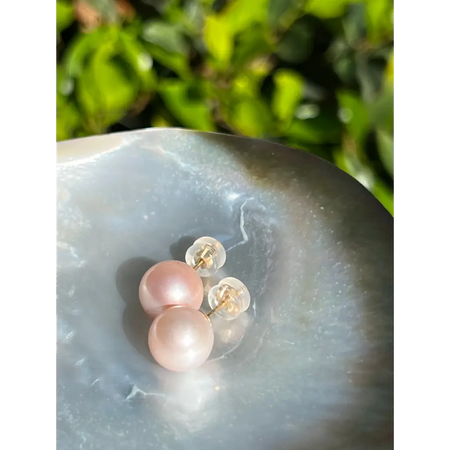 Pink Edison pearl studs fresh water pearl stud earrings