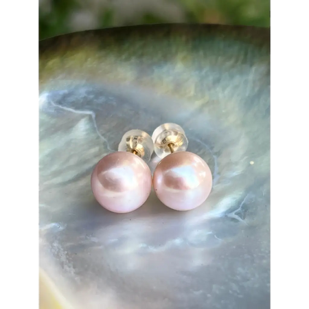 Pink Edison pearl studs fresh water pearl stud earrings