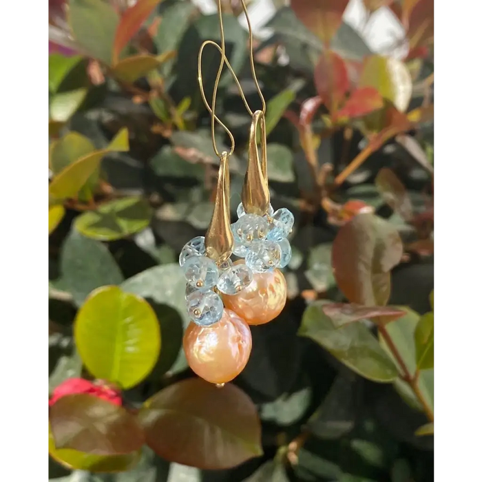 Pink Edison pearls and London topaz earrings Dangle & Drop