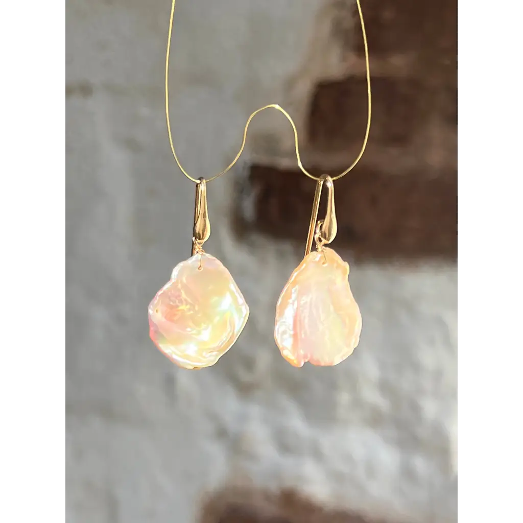 Pink keshi petal pearl earrings and pendant set Jewelry Sets