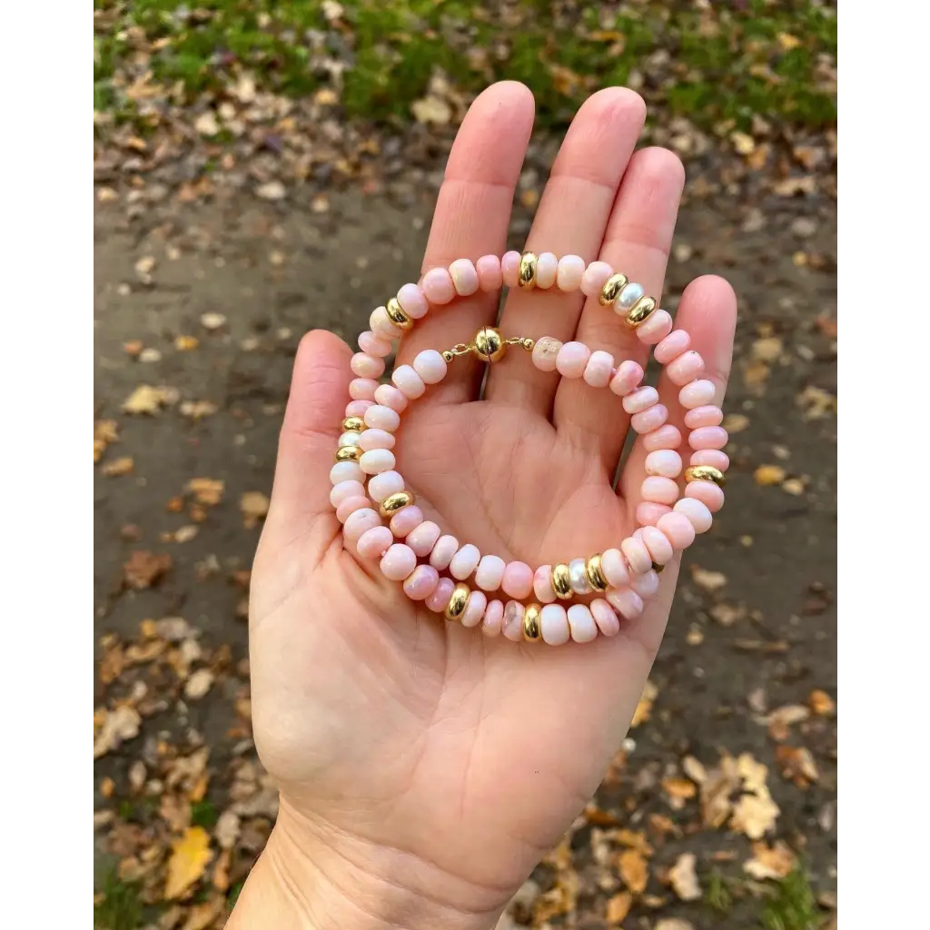 Pink opals fresh water pearls and gold vermeil beaded