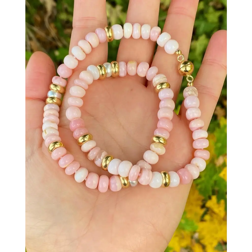 Pink opals fresh water pearls and gold vermeil beaded