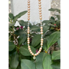 Pink pearl and natural aquamarine necklace with gold vermeil