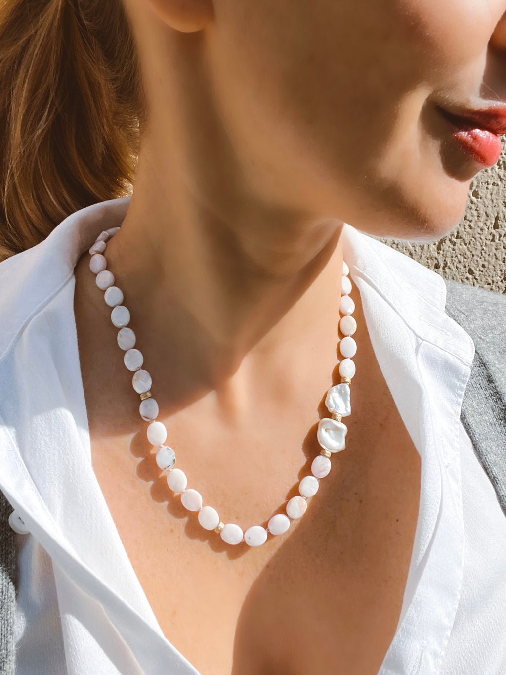 Pink Peruvian Opal Statement Necklace Sotogrande Beaded