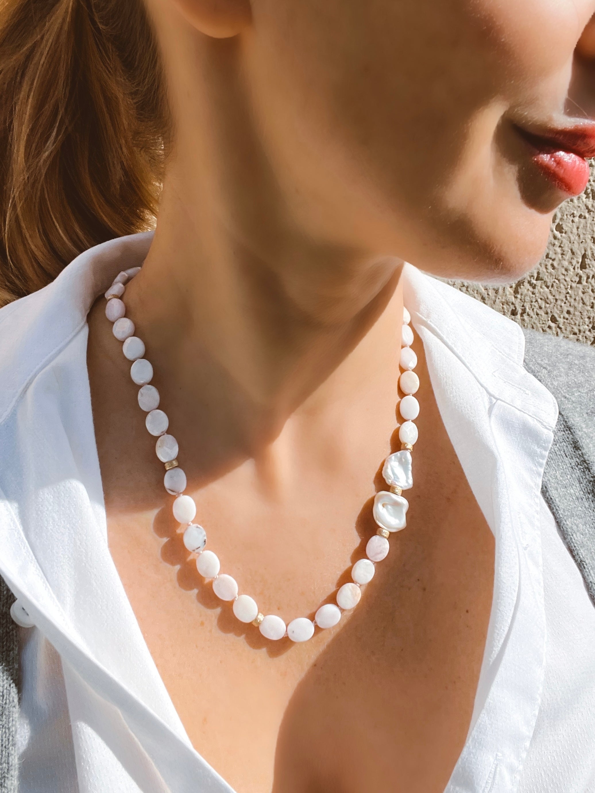 Pink Peruvian Opal Statement Necklace Sotogrande Beaded