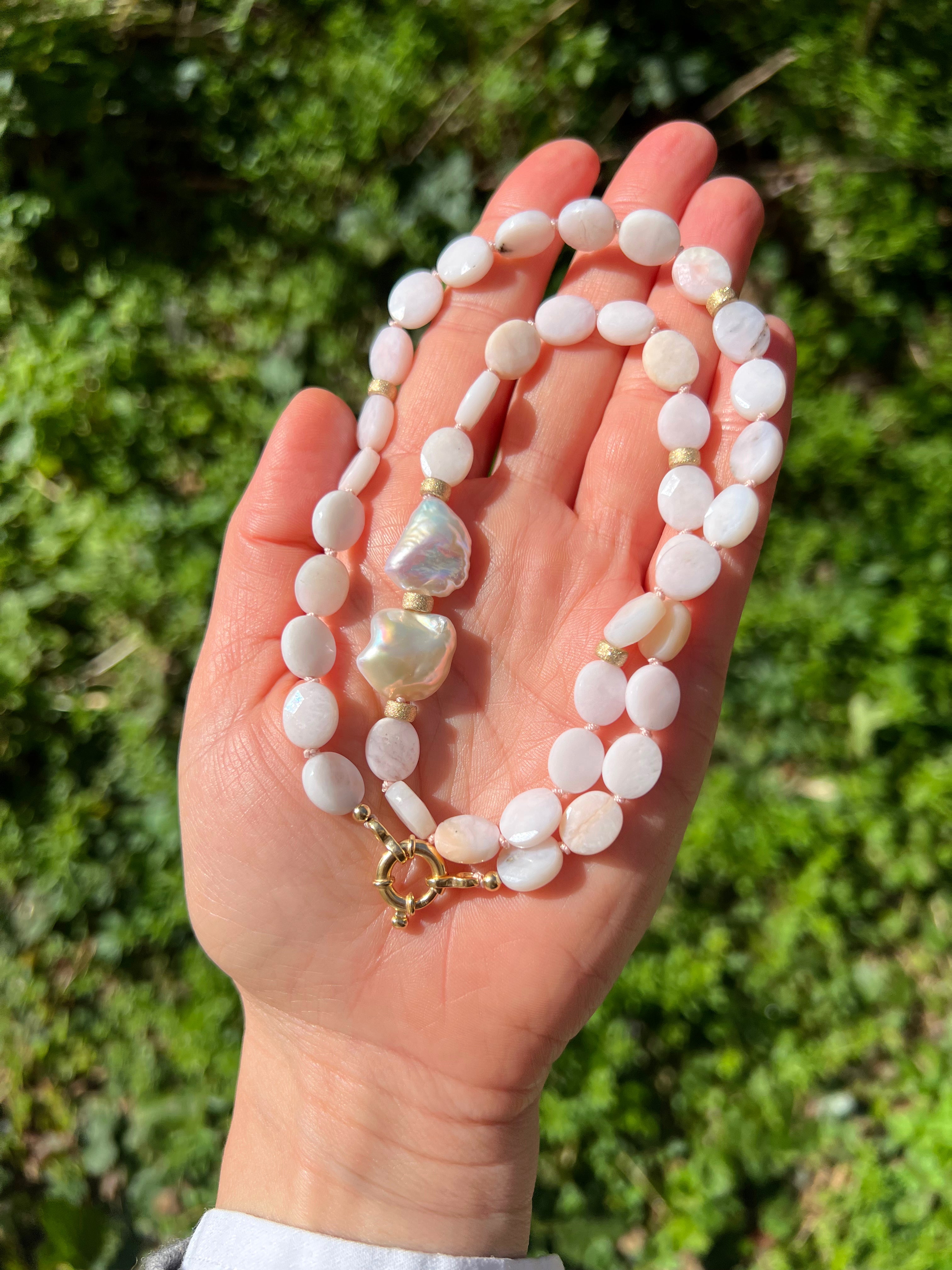 Pink Peruvian Opal Statement Necklace Sotogrande Beaded