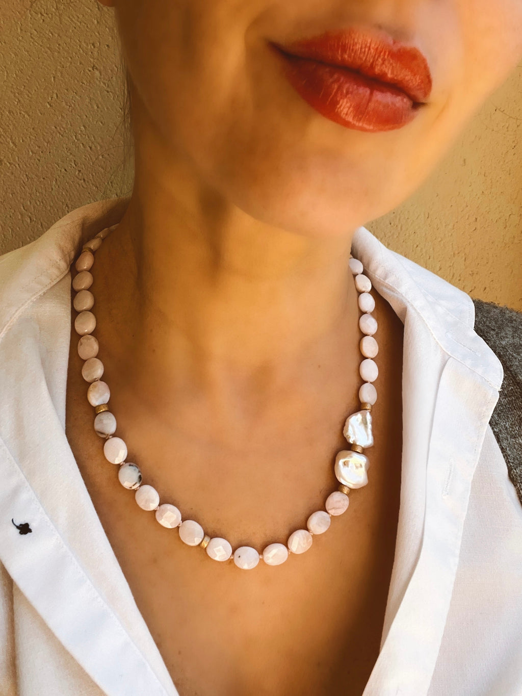 Pink Peruvian Opal Statement Necklace Sotogrande Beaded