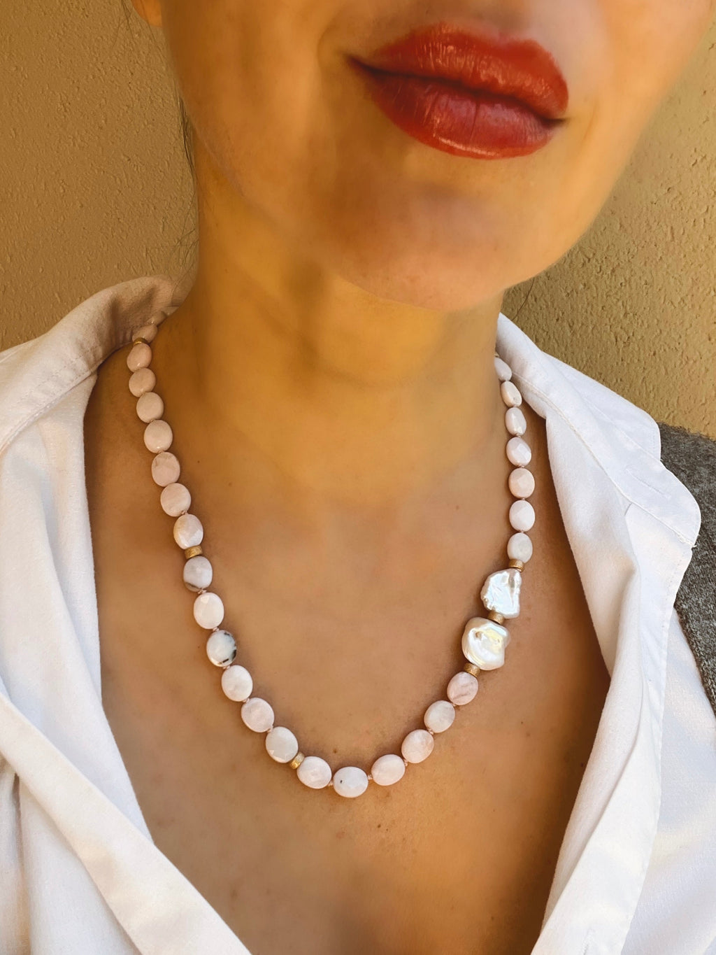 Pink Peruvian Opal Statement Necklace Sotogrande Beaded