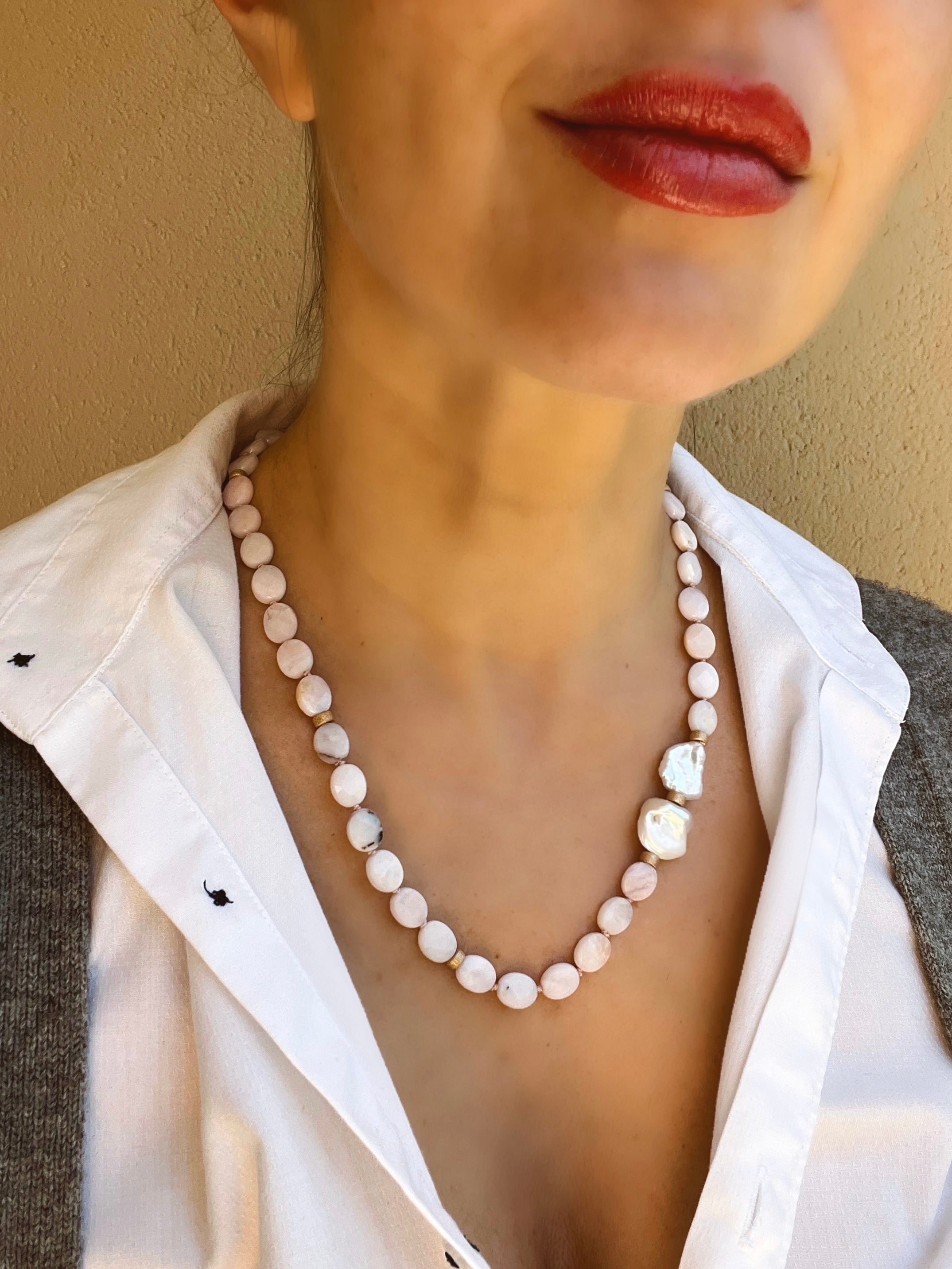Pink Peruvian Opal Statement Necklace Sotogrande Beaded